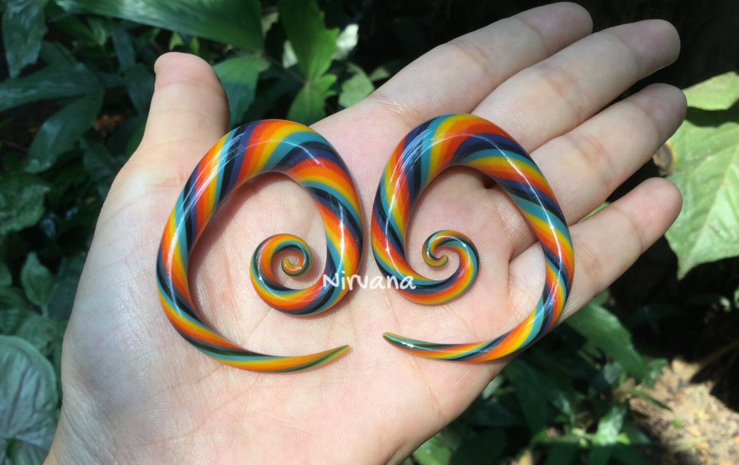 1 Pair (2 Pieces) Rainbow Twist Tear Drop Spirals Glass