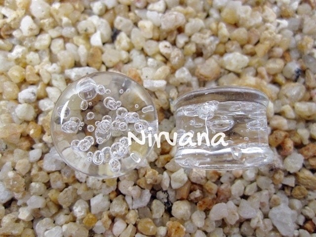 1 Pair (2 Pieces) Clear Bubble Plugs Pyrex Glass