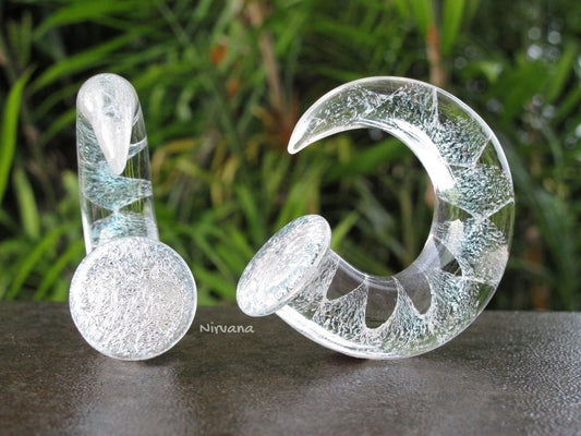 1 Pair (2 Pieces) Translucent Silver Dichro Encased Twist Claw Gauges  4g 2g 0g 00g  2.5 mm 3 mm 4 mm 5 mm 6 mm - 10 mm