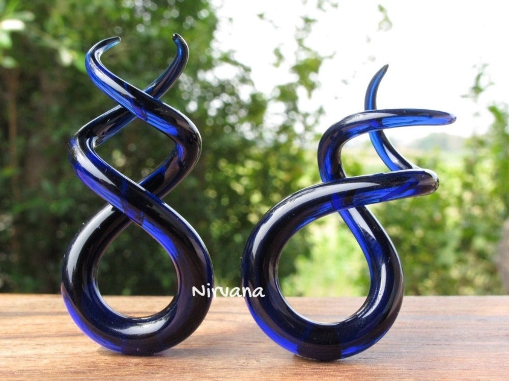 1 Pair (2 Pieces) Cobalt Blue Cork Screw Spirals