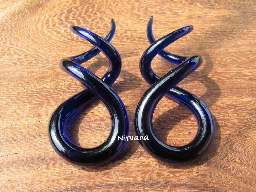 1 Pair (2 Pieces) Cobalt Blue Cork Screw Spirals