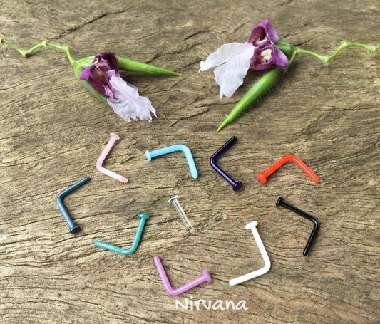 1 Pair (2 pieces) L-Bend Nose Pins Pyrex Glass