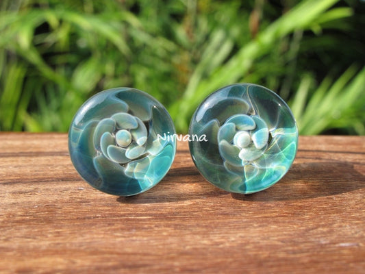 1 Pair (2 Pieces) Ocean Flower Plugs Pyrex Glass Gauges