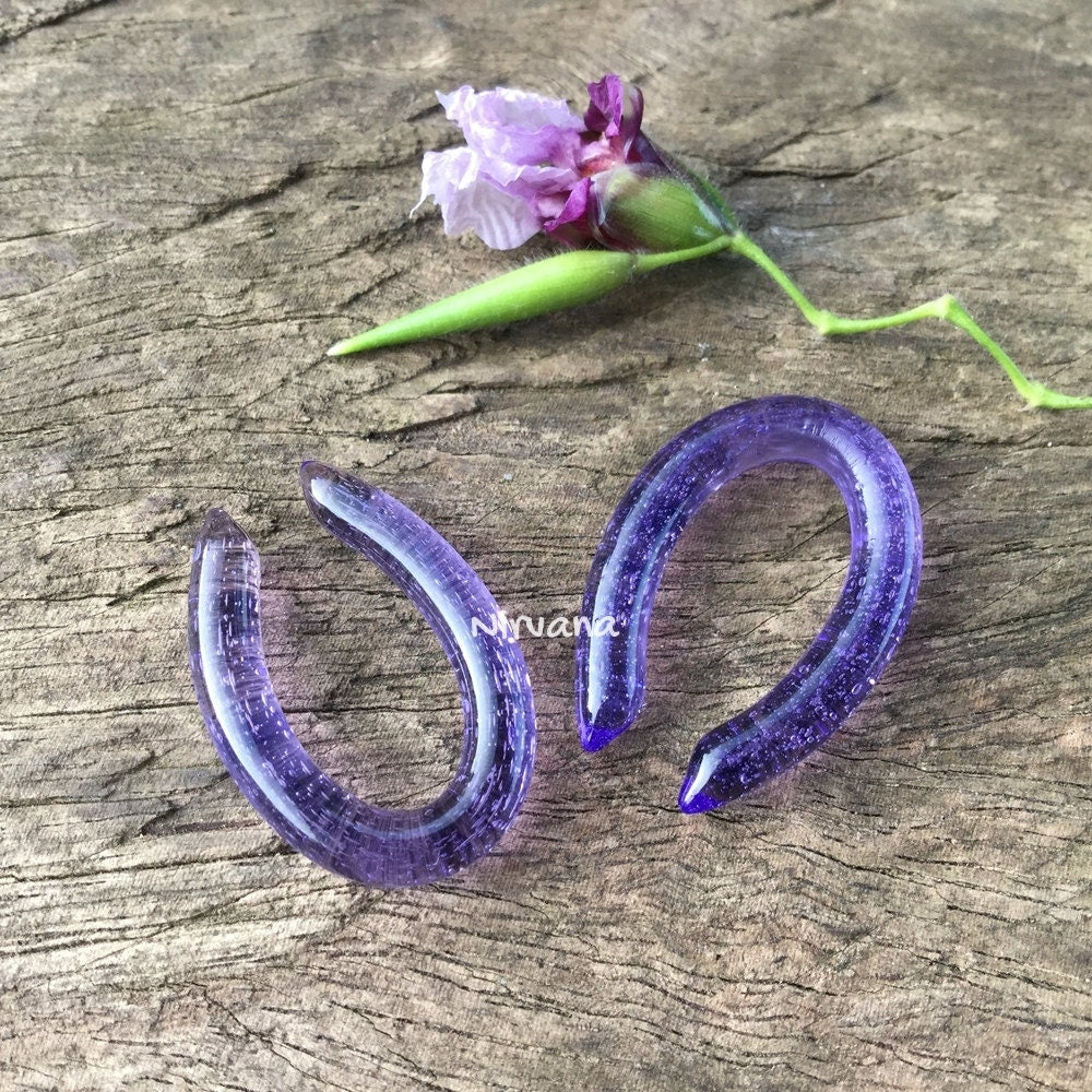 1 Pair (2 Pieces) Nirvana's Purple Rain Bubbles Oval Glass Hoops