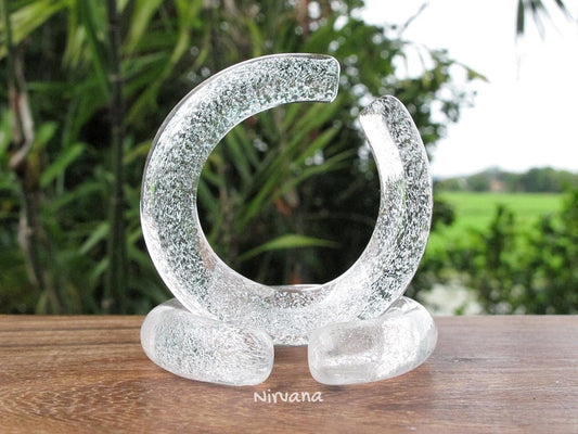 1 Pair (2 Pieces) Translucent Silver Dichroic Glass Hoops