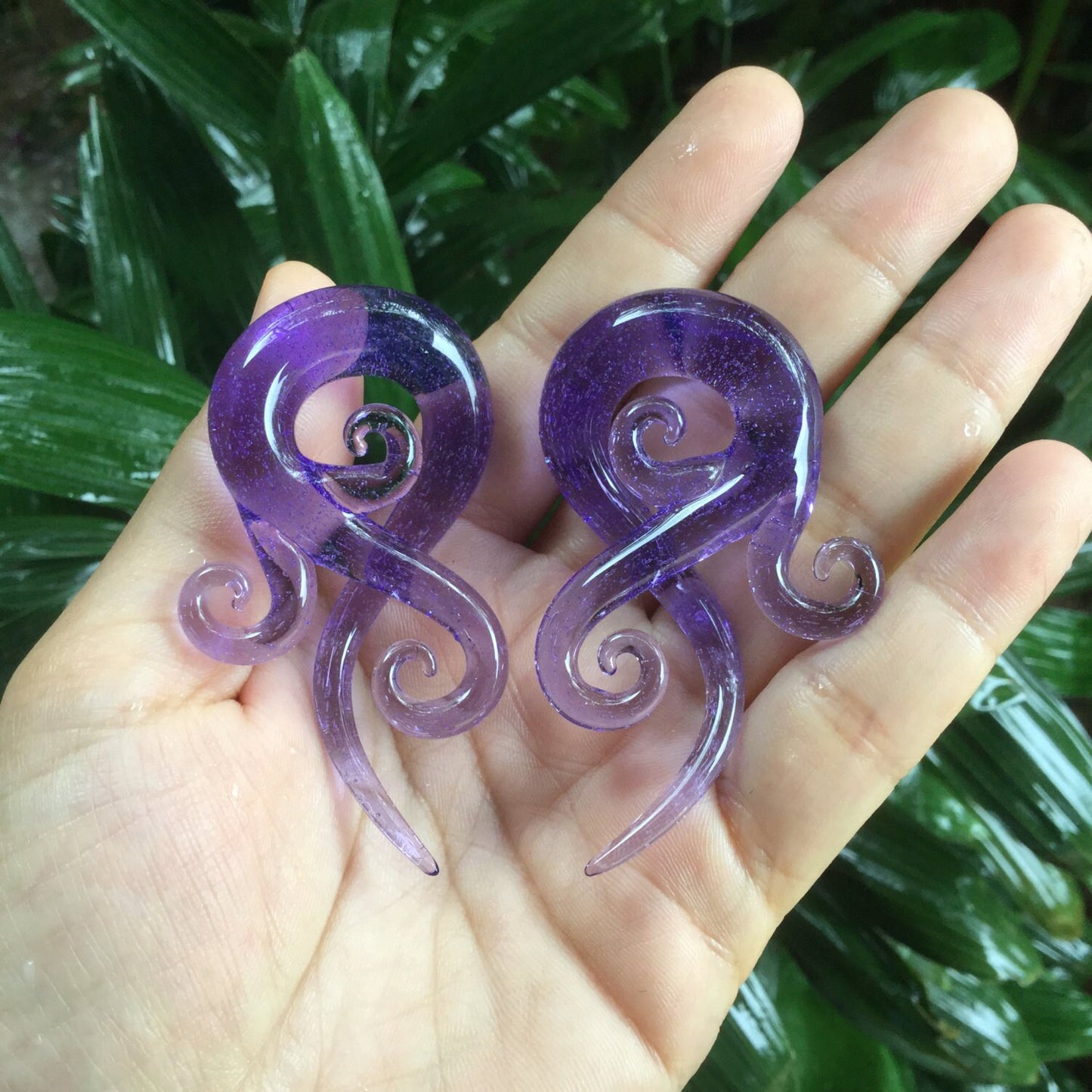 1 Pair (2 Pieces) Purple Rain Bubbles Bonita Ear Spirals
