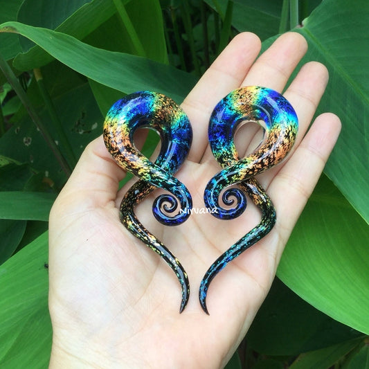 1 Pair (2 pieces) Aquatic Rainbow Dichroic Glass Note Spirals