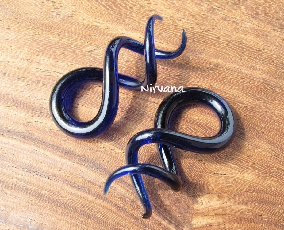 1 Pair (2 Pieces) Cobalt Blue Cork Screw Spirals