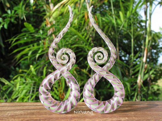 1 Pair (2 Pieces) Mauve & Jade Green Twist Encased Glass