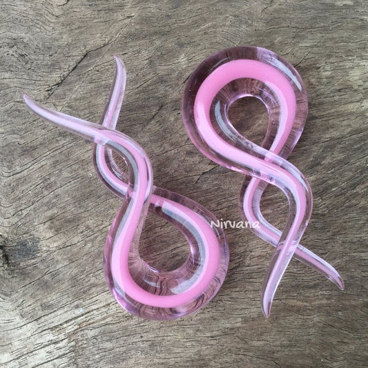 1 Pair (2 Pieces) Encased Pink in Translucent Pink Double Twists