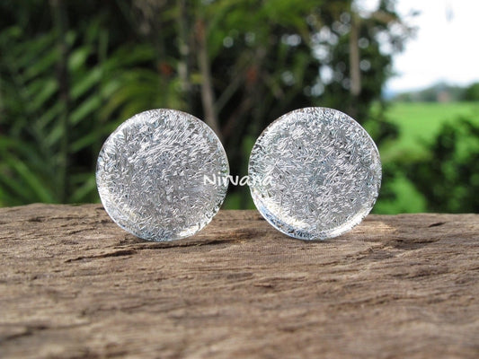 1 Pair (2 Pieces) Translucent Silver Dichroic Glass Plugs No Background Color