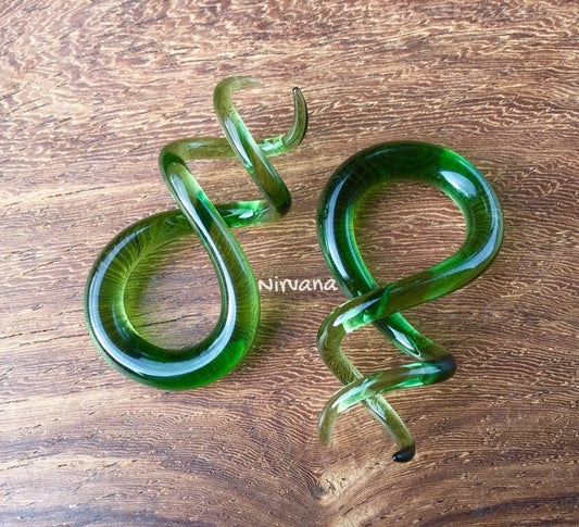 1 Pair (2 Pieces) Translucent Green Cork Screw Spirals