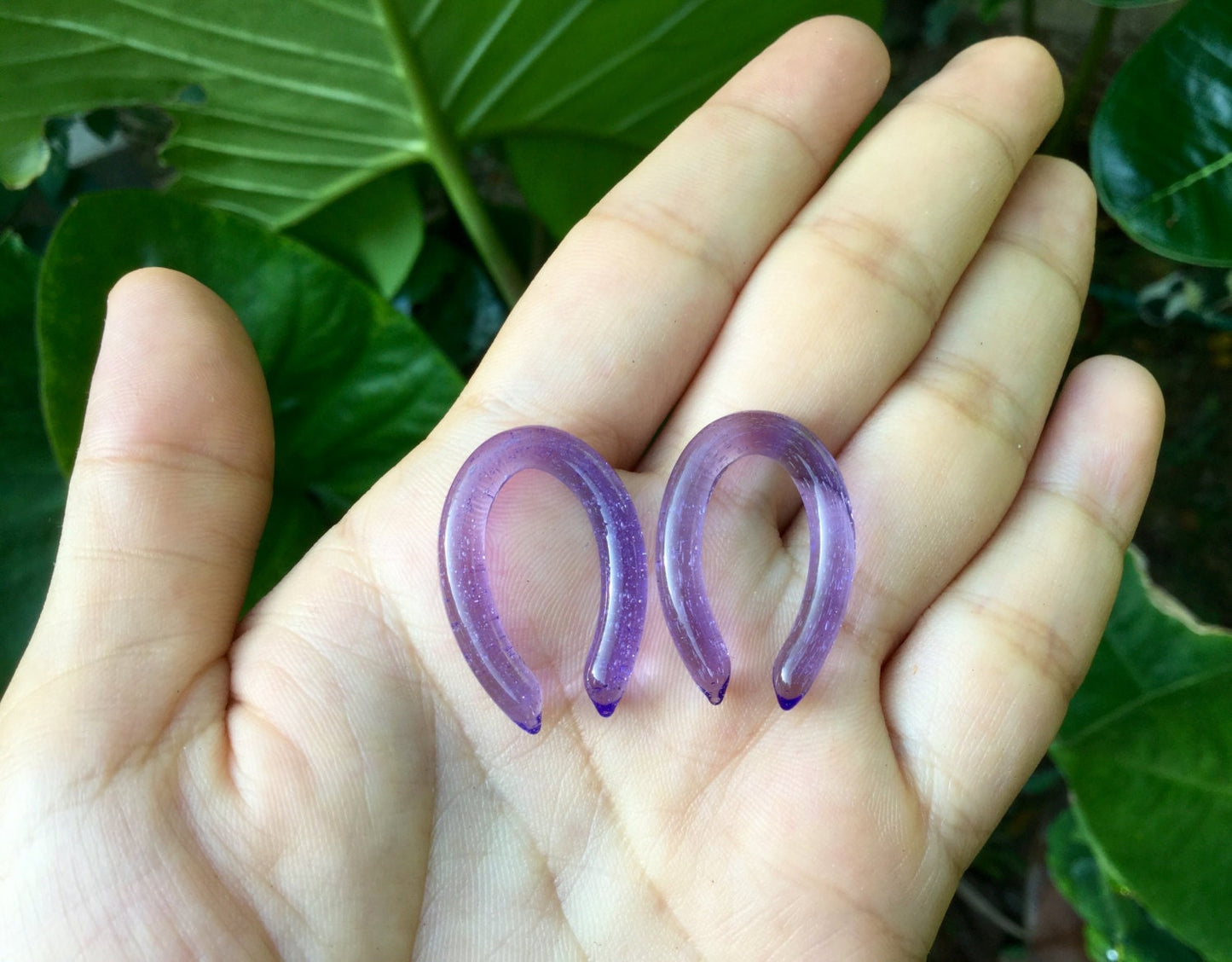 1 Pair (2 Pieces) Nirvana's Purple Rain Bubbles Oval Glass Hoops