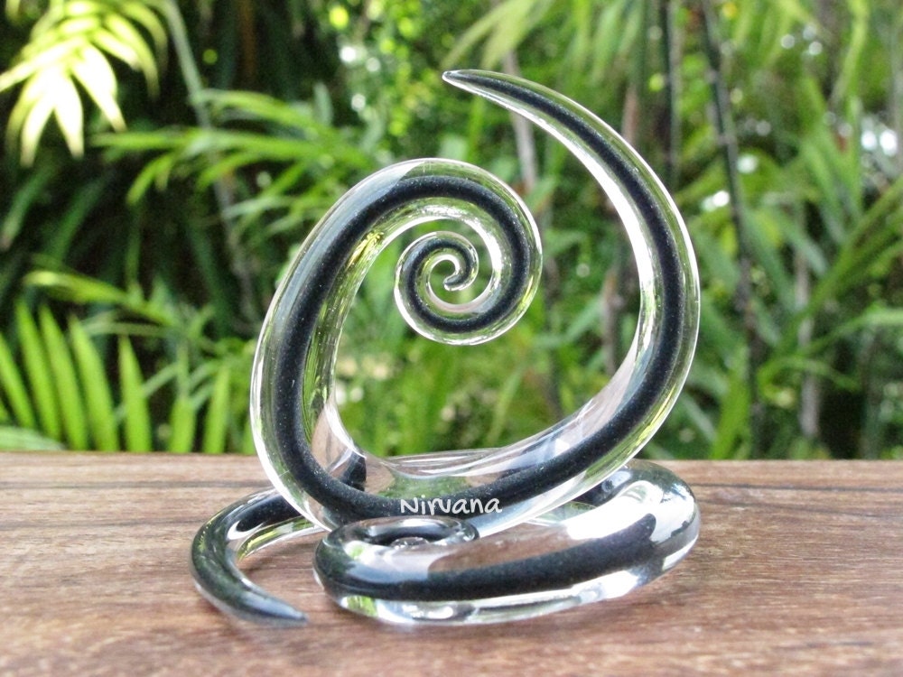 1 Pair (2 Pieces) Dark Gray Tear Drop Spirals Encased in Clear