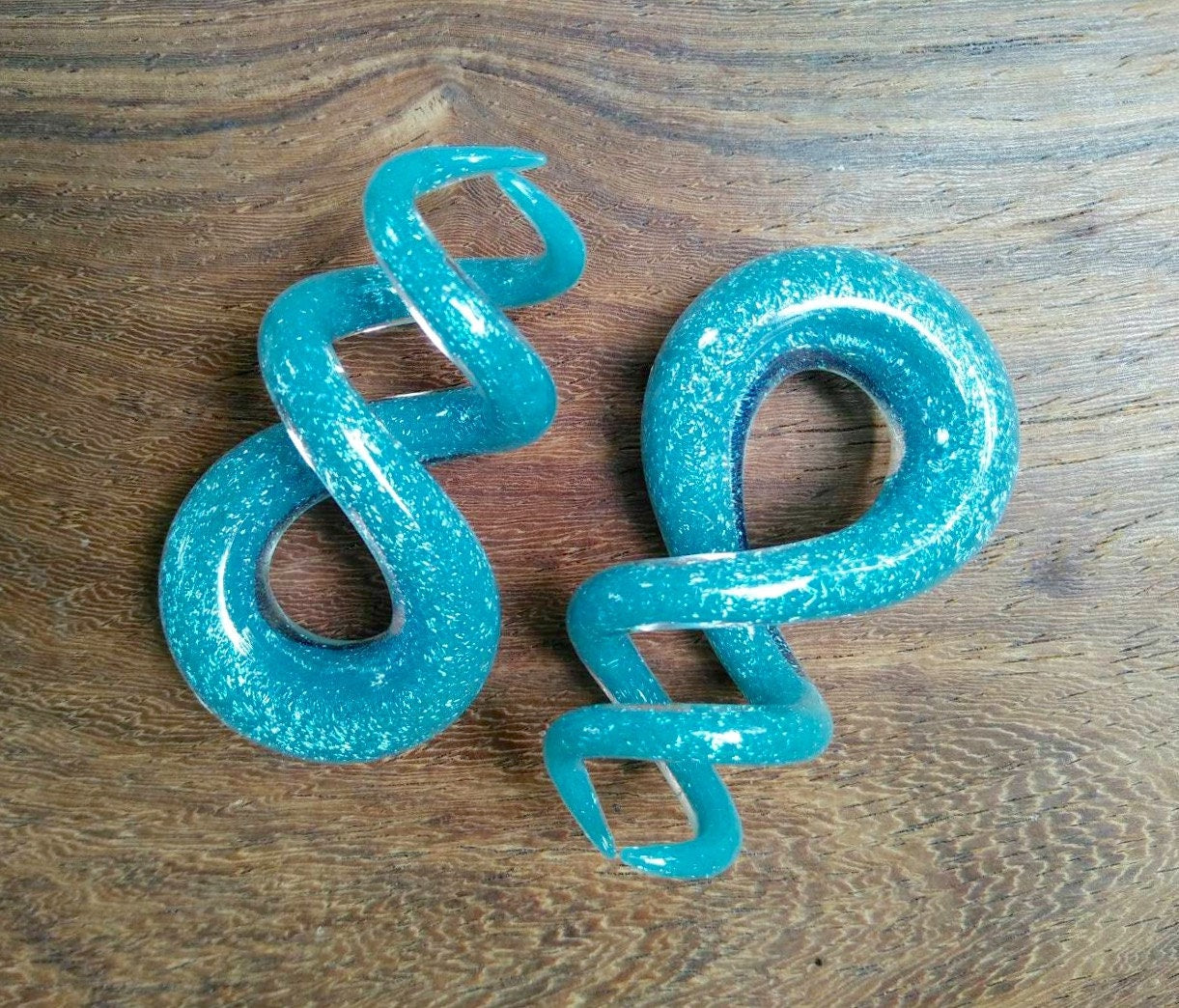 1 Pair (2 Pieces) Light Opal Blue Dichroic Glass Cork Screw Spirals