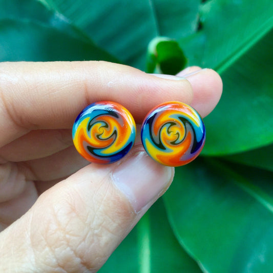 1 Pair (2 Pieces) Zig Zag Rainbow Glass Plugs