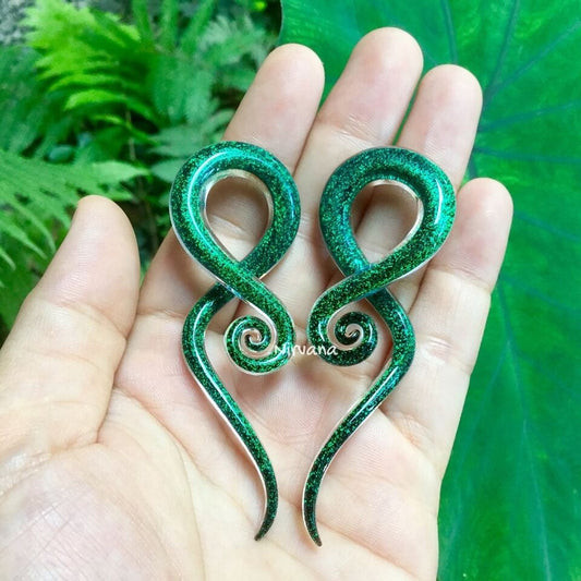 1 Pair (2 Pieces) Emerald Green Dichroic Glass Note Spirals
