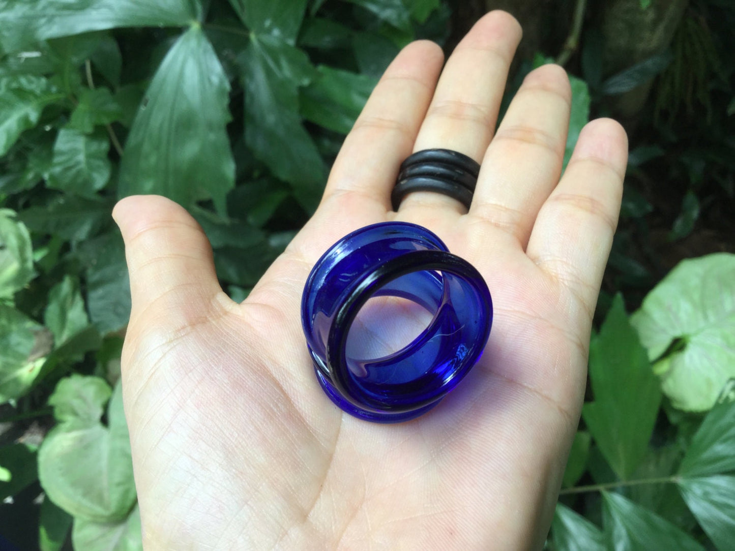 1 Pair (2 Pieces) Cobalt Blue Tunnels Pyrex Glass Gauges