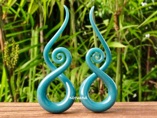 1 Pair (2 Pieces) Aqua Pyrex Glass Note Spirals
