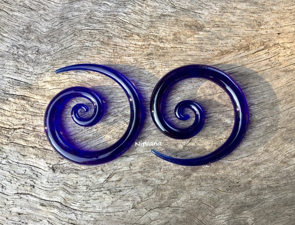 1 Pair (2 Pieces) Translucent Cobalt Blue Super Spirals
