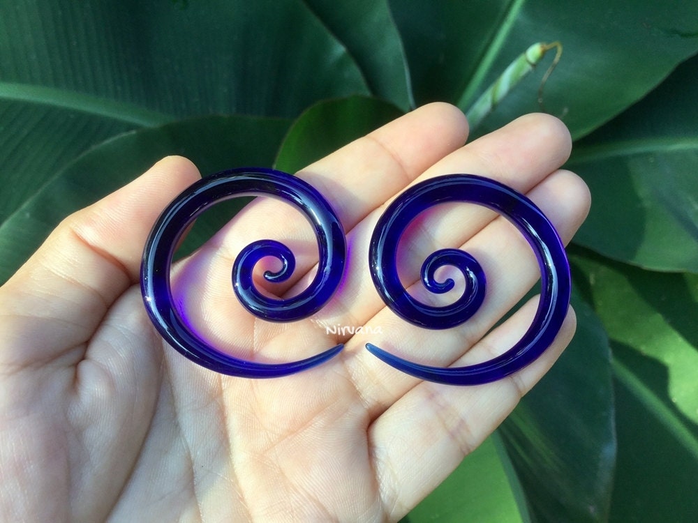 1 Pair (2 Pieces) Translucent Cobalt Blue Super Spirals