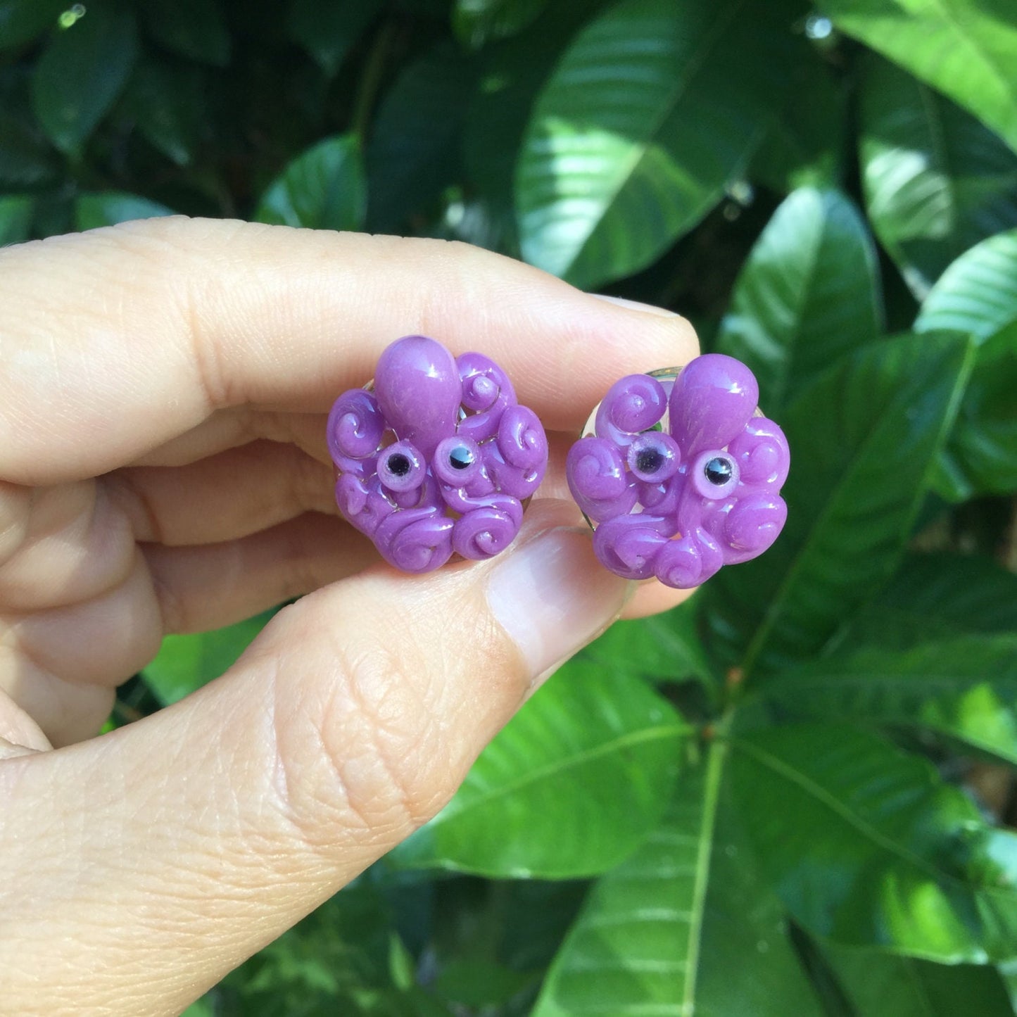 1 Pair - Mauve Purple Octopus Plugs Pyrex Glass
