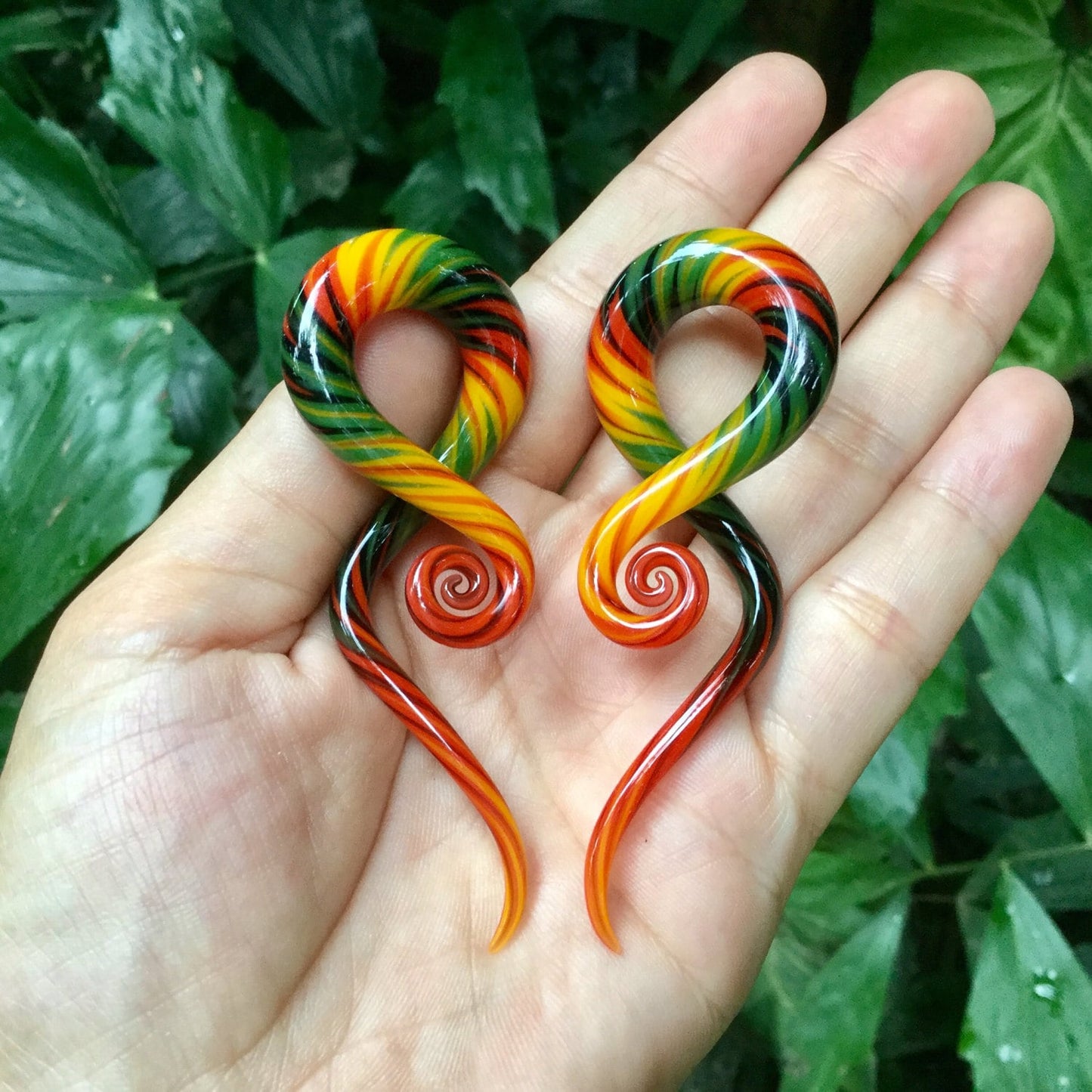 1 Pair (2 Pieces) Rasta Free-Style (Zig Zag) Glass Note Ear Shapes