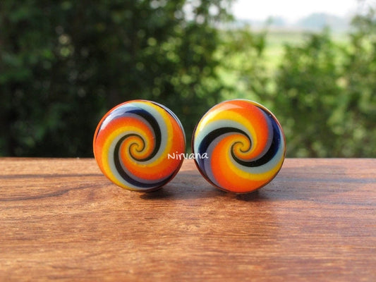 1 Pair (2 Pieces) Rainbow Striped Candy Spiral Glass Plugs