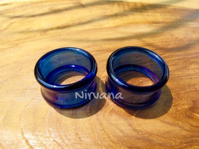 1 Pair (2 Pieces) Cobalt Blue Tunnels Pyrex Glass Gauges