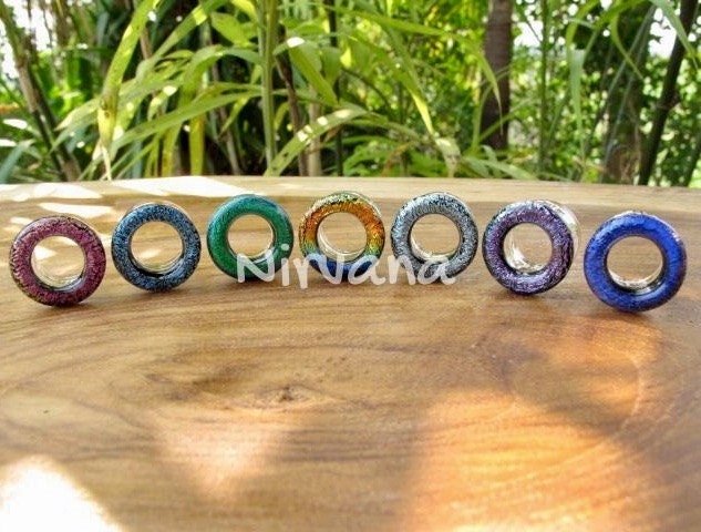 1 Pair (2 Pieces) Dichroic Dark Sapphire Blue Glass Tunnels