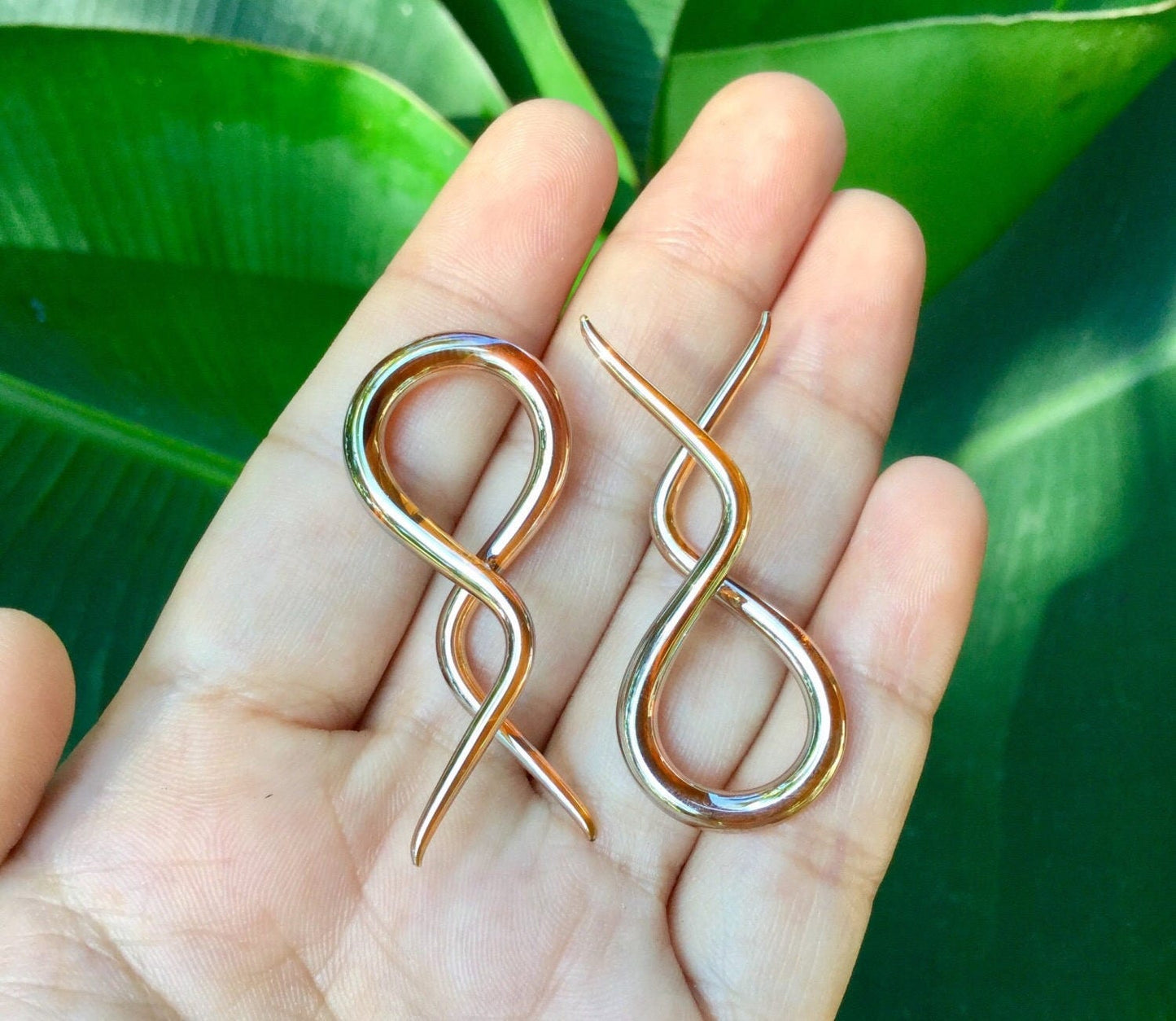 1 Pair (2 Pieces) Real Silver/Gold Color Glass Double Twist Spirals