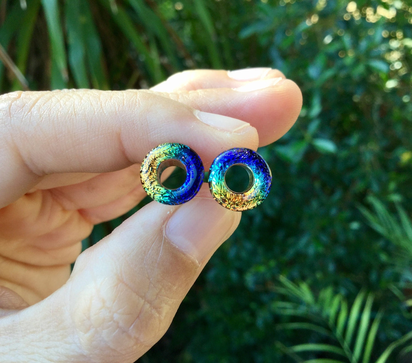 1 Pair (2 Pieces) Aquatic Rainbow Dichroic Glass Plugs