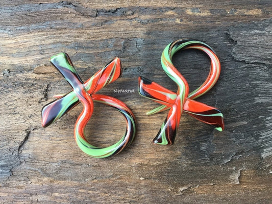 1 Pair (2 Pieces) Egyptian Ankh Cross Pyrex glass Ear Spirals