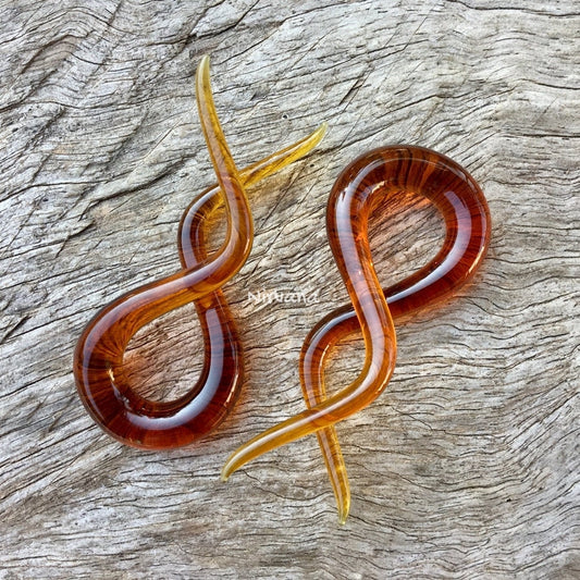 1 Pair (2 Pieces) Amber Color Glass Double Twists