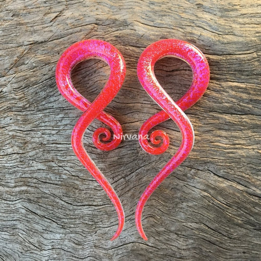 1 Pair (2 Pieces) Cherry Red/Pink Dichroic Glass Note Spirals