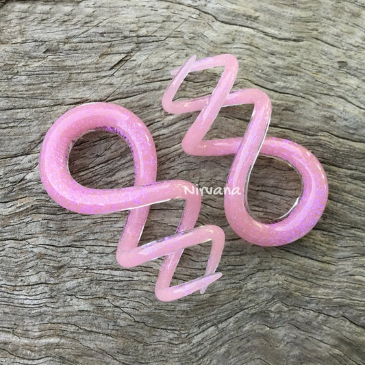 1 Pair (2 Pieces) Pastel Pink Dichroic Glass Cork Screw Spirals