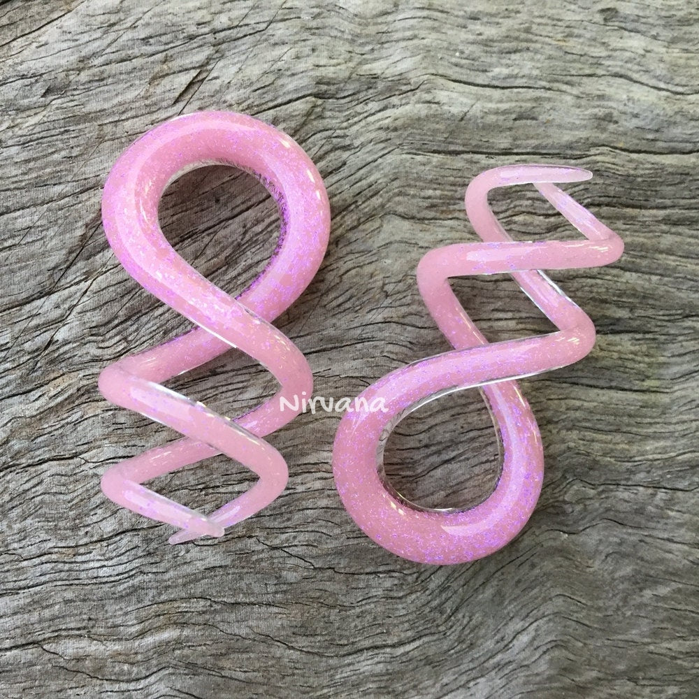 1 Pair (2 Pieces) Pastel Pink Dichroic Glass Cork Screw Spirals