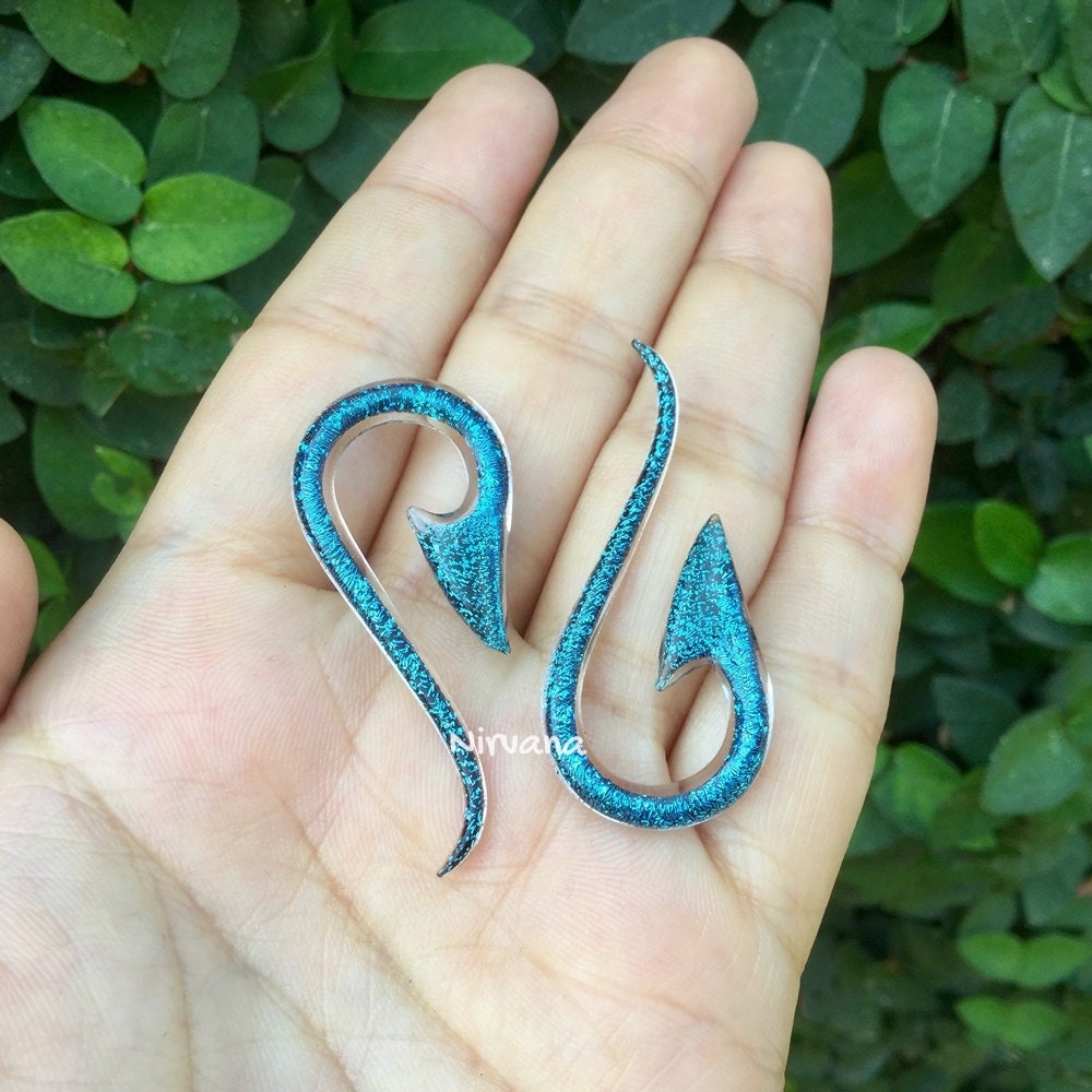 1 Pair (2 Pieces) Aqua Dichroic Glass South Pacific Islands Tribal Fish Hooks