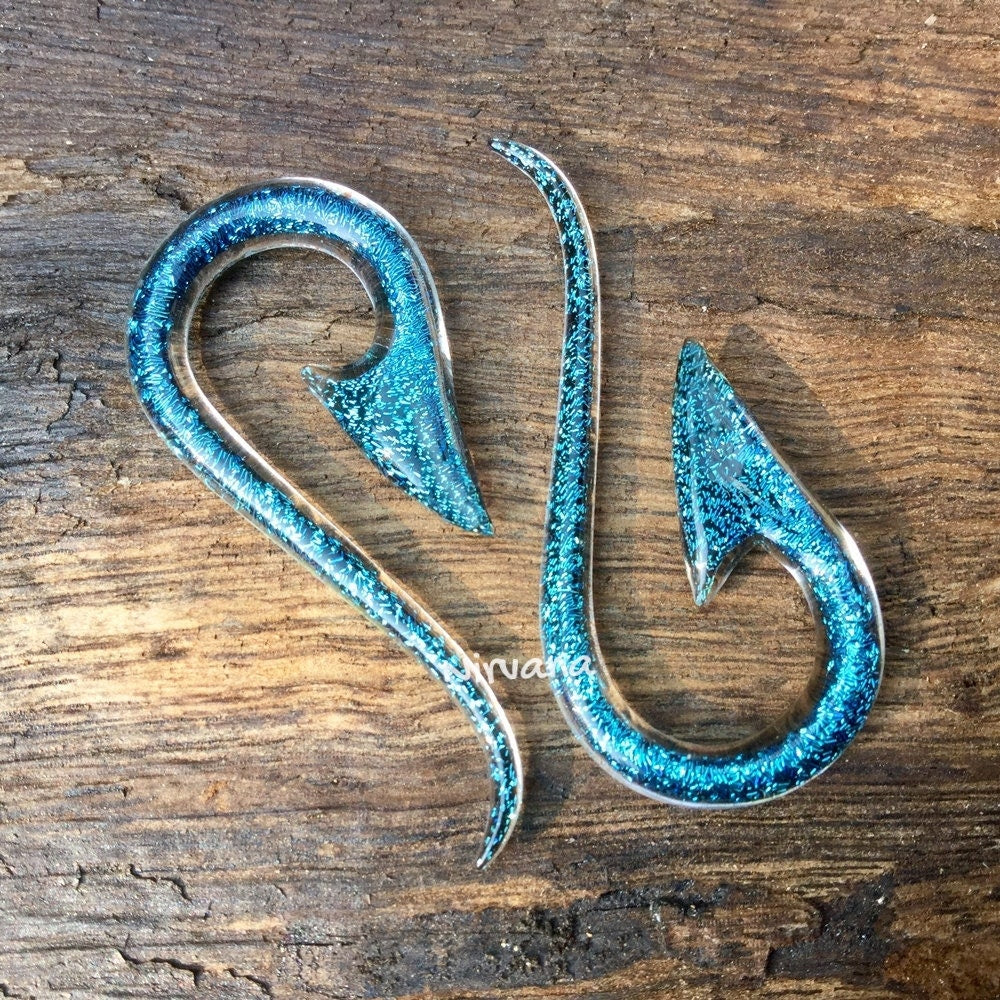 1 Pair (2 Pieces) Aqua Dichroic Glass South Pacific Islands Tribal Fish Hooks