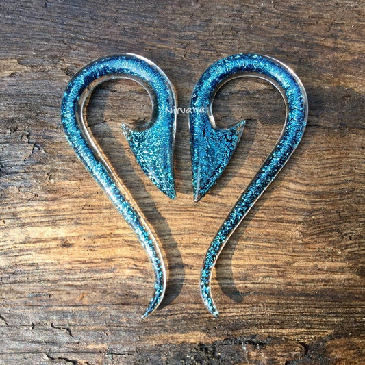 1 Pair (2 Pieces) Aqua Dichroic Glass South Pacific Islands Tribal Fish Hooks