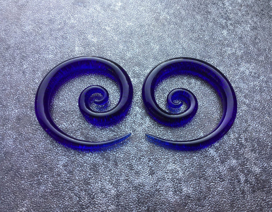 1 Pair (2 Pieces) Translucent Cobalt Blue Super Spirals