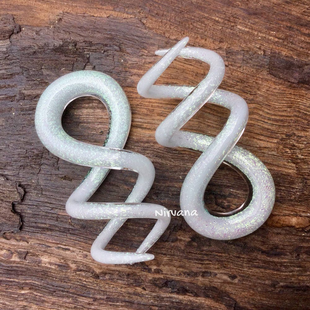 1 Pair (2 Pieces) Pearlescent "GRAY" Dichroic Glass Cork Screw Spirals
