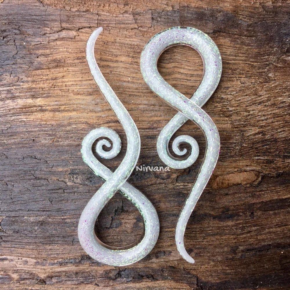 1 Pair (2 Pieces) - Pearlescent "GRAY" Dichroic Glass Note Spirals