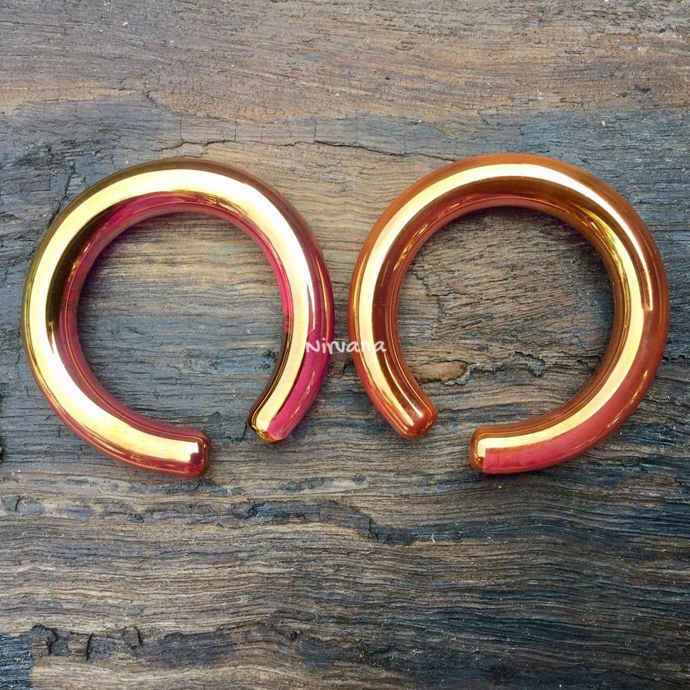 1 Pair (2 Pieces) Real 24 Karat Ruby Gold Colored Glass Nirvana Hoops