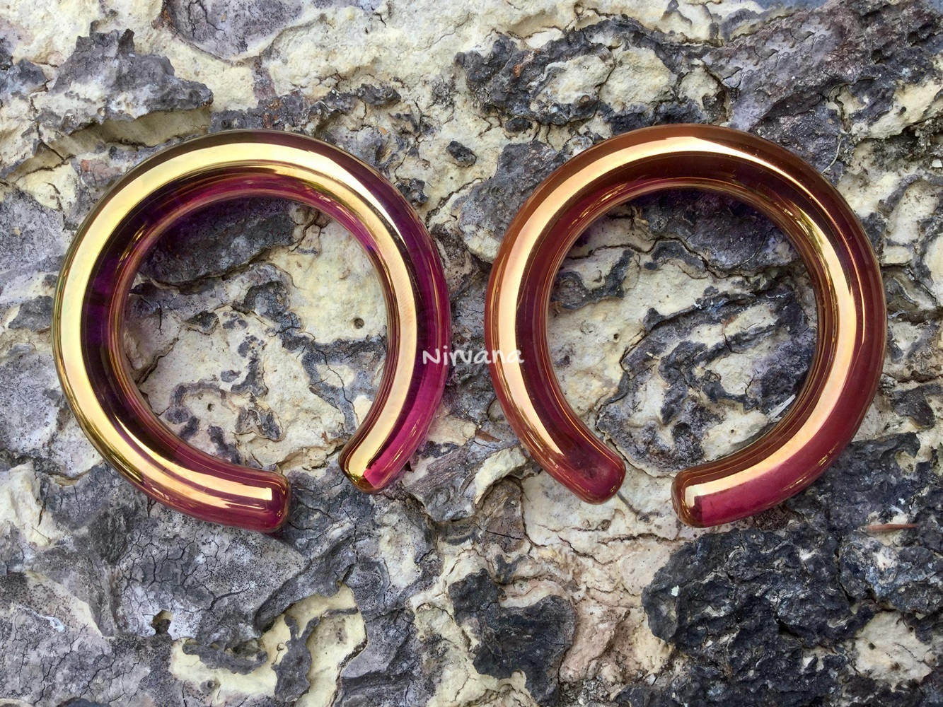 1 Pair (2 Pieces) Real 24 Karat Ruby Gold Colored Glass Nirvana Hoops