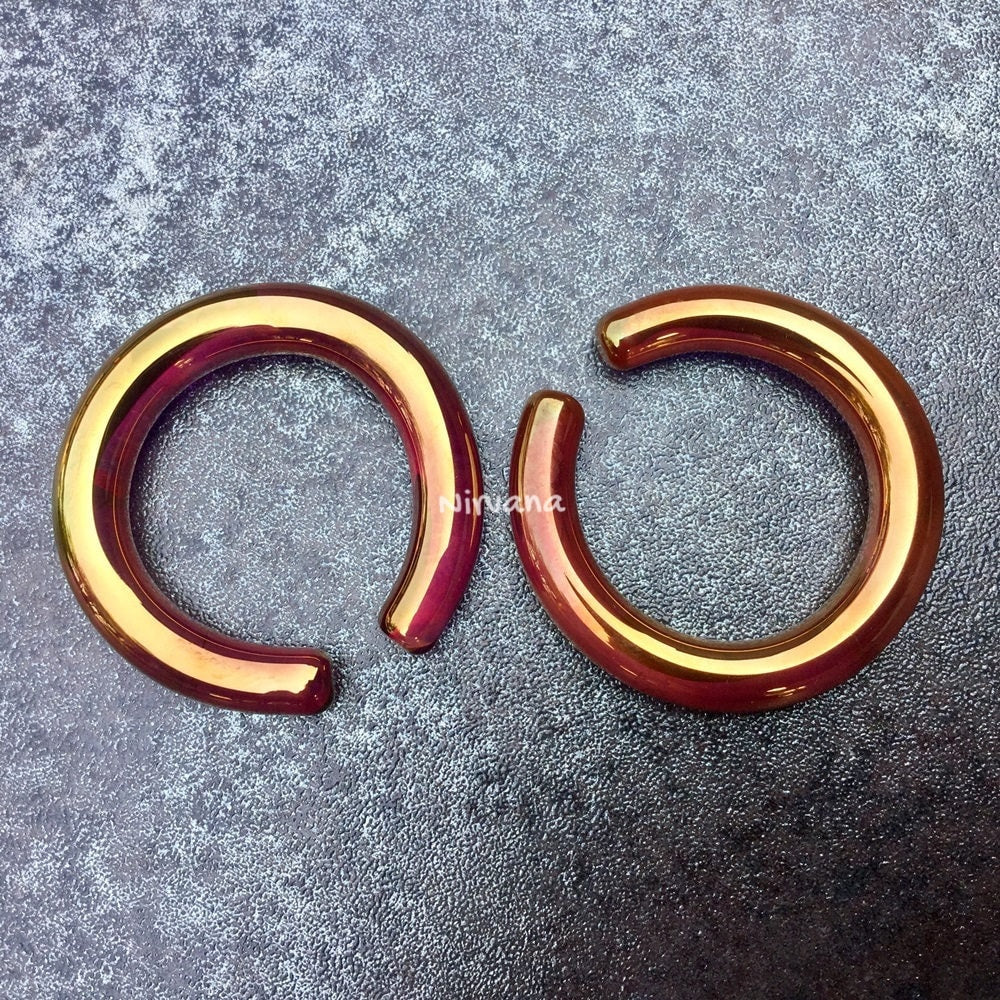 1 Pair (2 Pieces) Real 24 Karat Ruby Gold Colored Glass Nirvana Hoops
