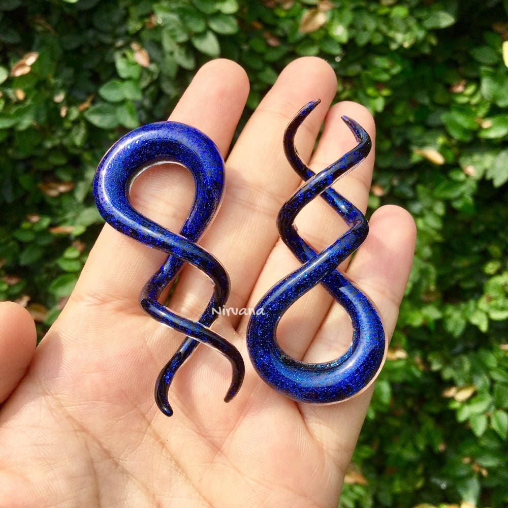 1 Pair (2 Pieces) Cobalt Blue Dichroic Glass Cork Screw Spirals
