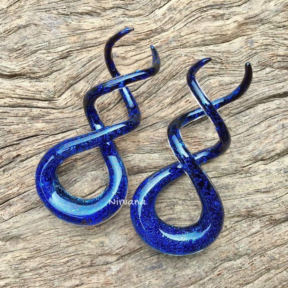 1 Pair (2 Pieces) Cobalt Blue Dichroic Glass Cork Screw Spirals