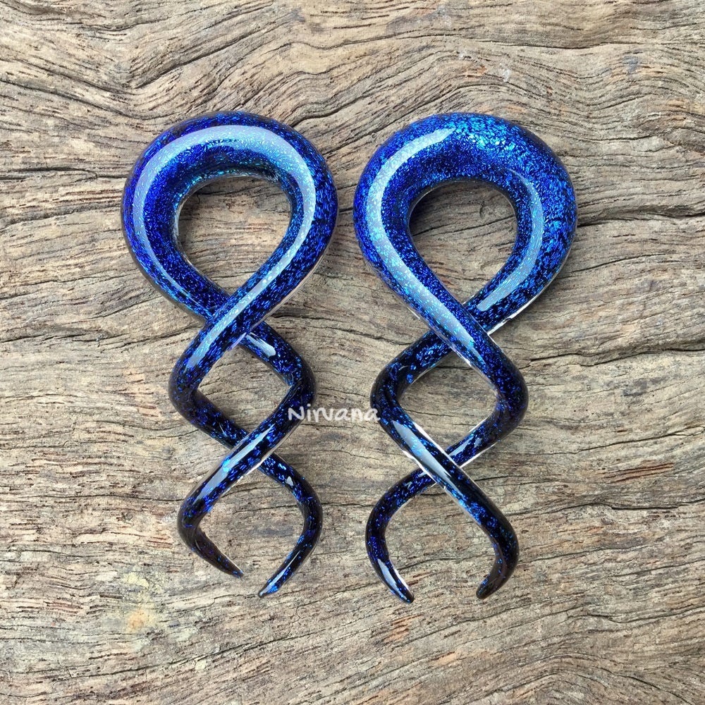 1 Pair (2 Pieces) Cobalt Blue Dichroic Glass Cork Screw Spirals
