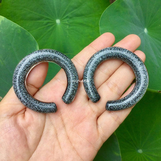 1 Pair (2 Pieces) Dark Silver Dichroic Glass Hoops